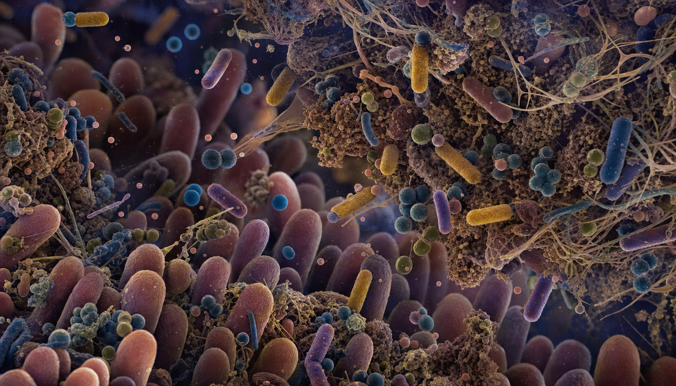 Microscopic-style visualization of a diverse community of bacteria in the gut microbiome
